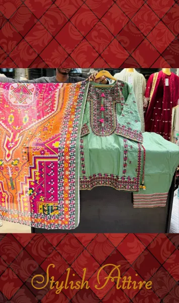 Pakistani Rangoon Stitched Cotton 3pcs _ Green